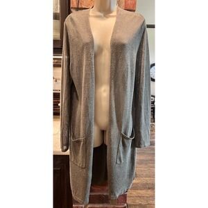 J. Jill Linen Blend Green Gray Open Front Lightweight Cardigan Sweater Size M